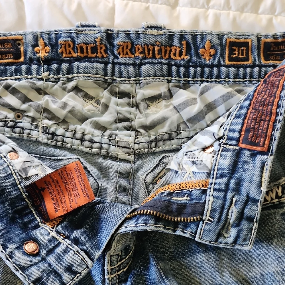 Rock Revival Light Blue Distressed Men's Jeans - Picture 3 of 7